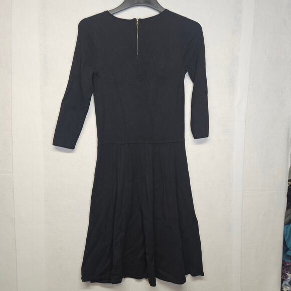 Talbots Black Knit Drop Waist Pleated 3/4 Sleeve Midi Dress - Picture 8 of 8